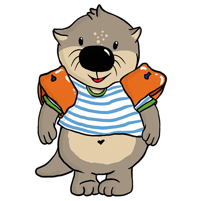 Illustration von Otti Otter mit Schwimmflügeln