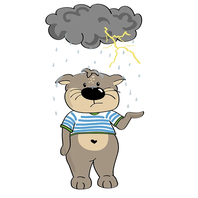 Illustration von Otti Otter unter einer Gewitterwolke