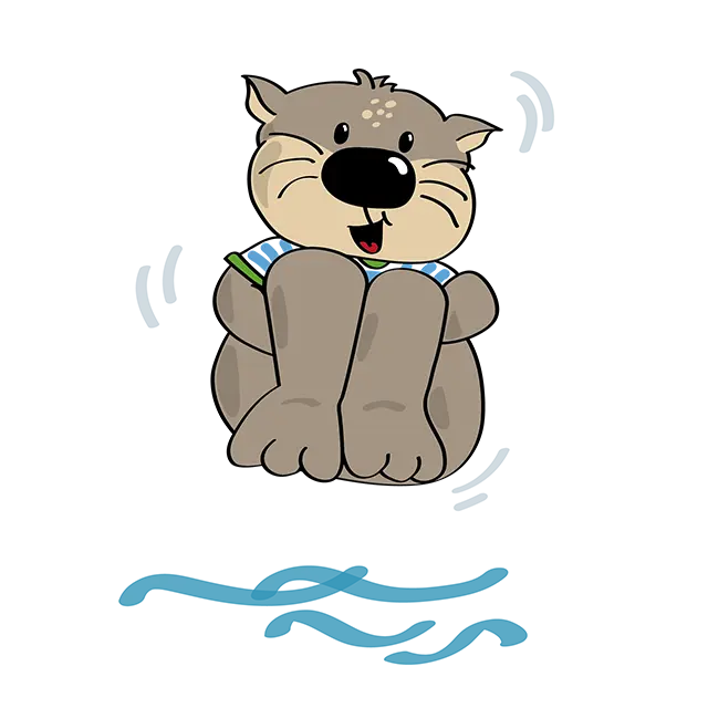 Illustration von Otti Otter als er ins Wasser springt