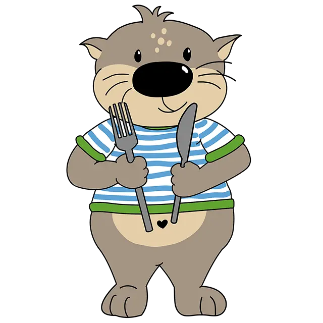 Illustration von Otti Otter mit Messer und Gabel